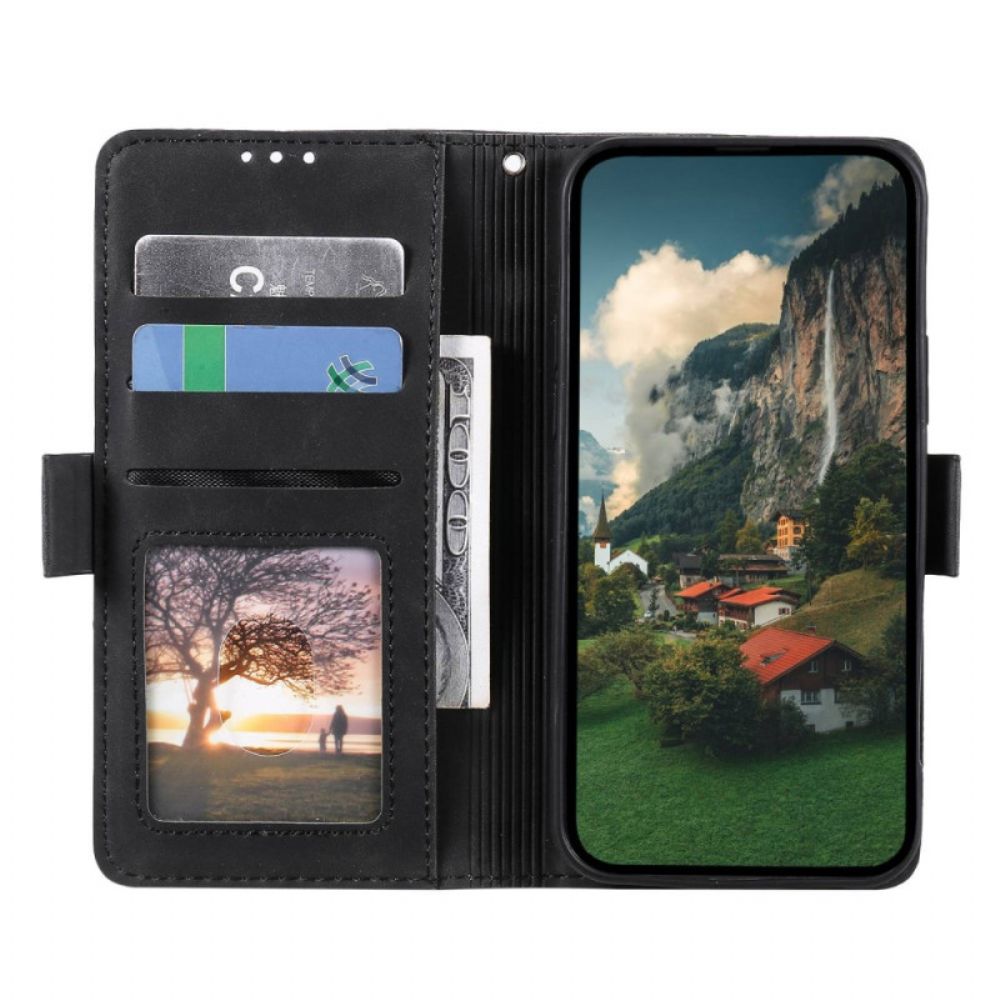 Leren Hoesje voor iPhone 14 Oplopende Naden En Dubbele Sluiting