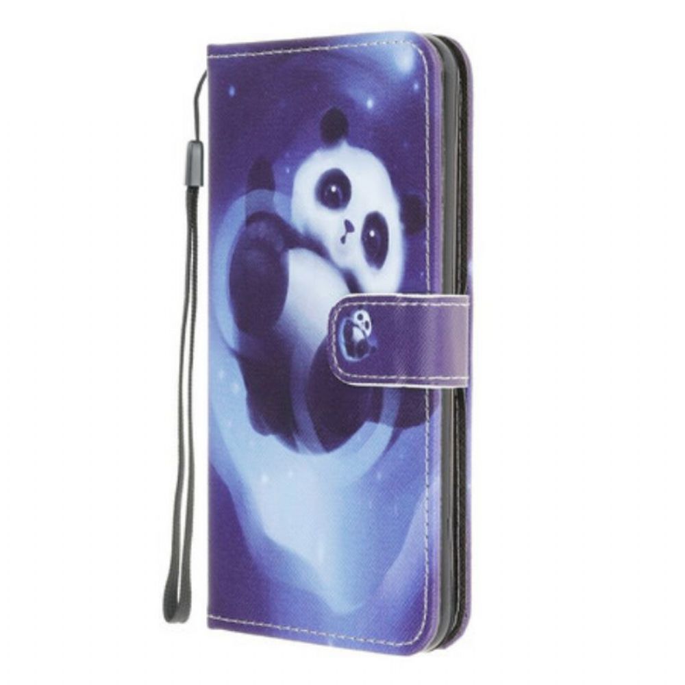 Leren Hoesje voor Samsung Galaxy M12 / A12 Met Ketting Panda Space Met Sleutelkoord