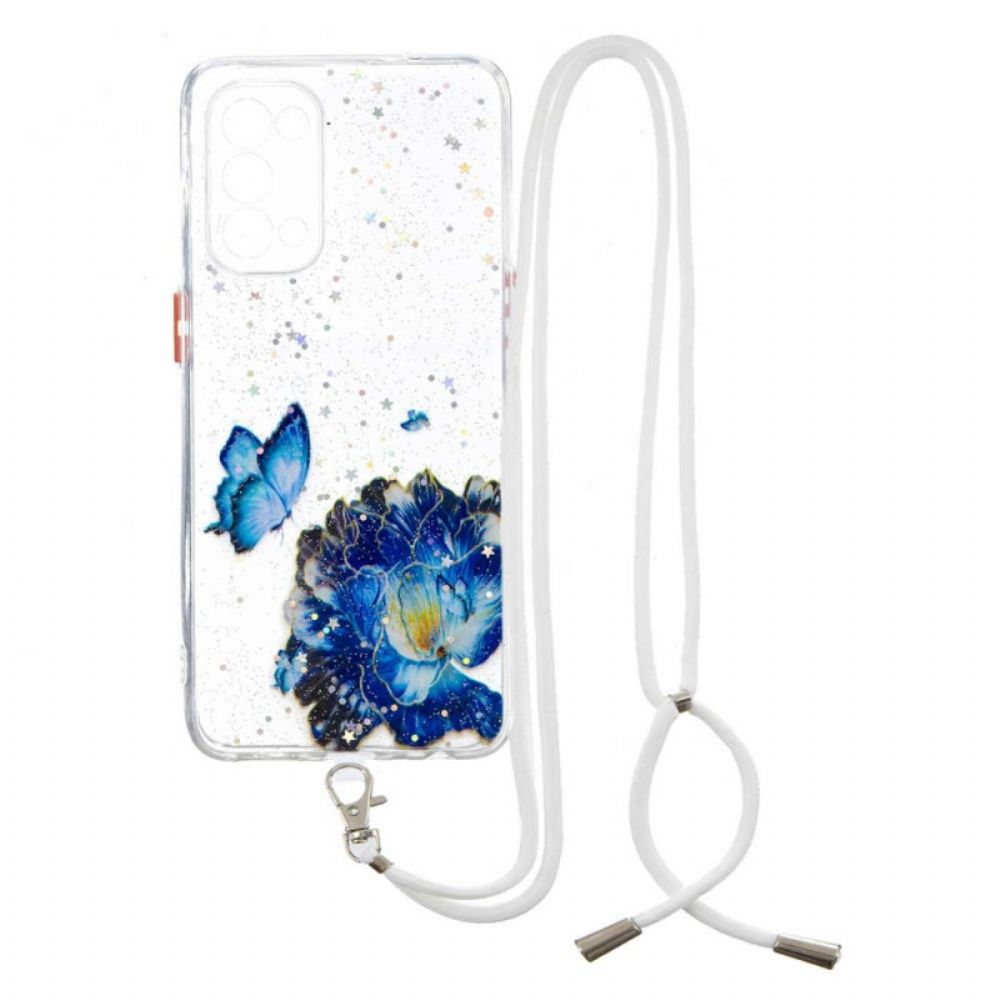 Hoesje voor Oppo Find X3 Lite Bloemenvlinder Met Koord