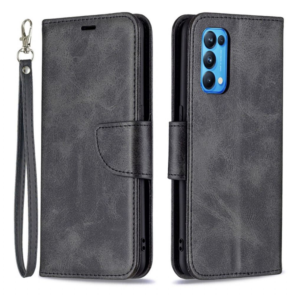 Leren Hoesje voor Oppo Find X3 Lite Folio-hoesje Gladde Schuine Klep