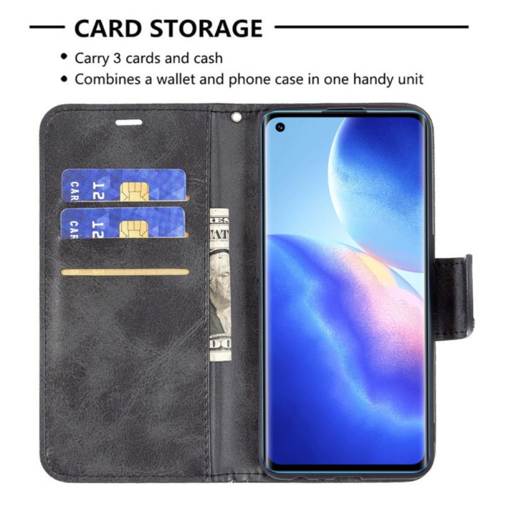 Leren Hoesje voor Oppo Find X3 Lite Folio-hoesje Gladde Schuine Klep