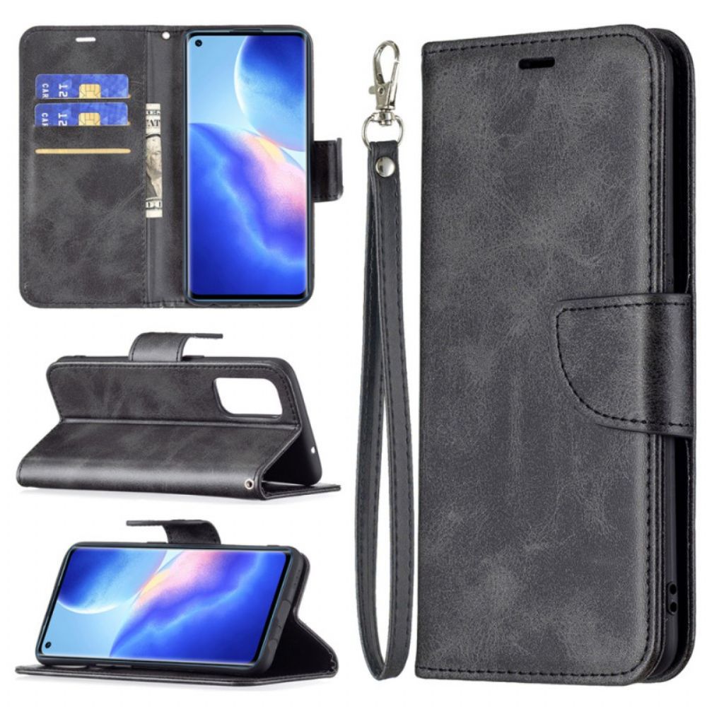 Leren Hoesje voor Oppo Find X3 Lite Folio-hoesje Gladde Schuine Klep