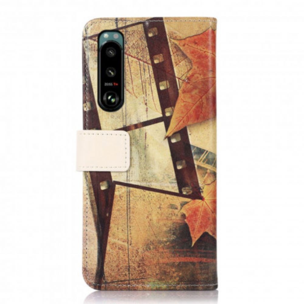 Leren Hoesje voor Sony Xperia 5 III Eiffeltoren In De Herfst