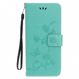 Folio-hoesje voor iPhone 12 / 12 Pro Met Ketting Bloemen Strappy
