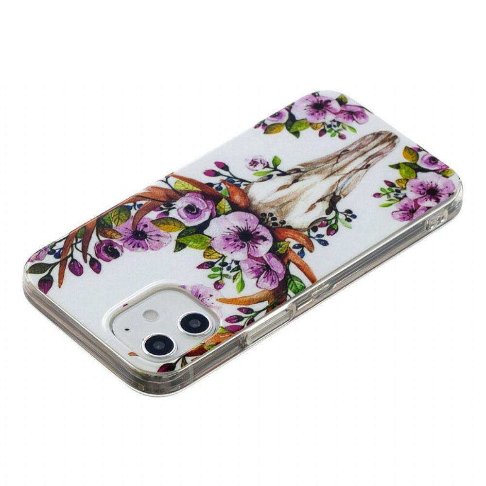 Hoesje voor iPhone 12 / 12 Pro Fluorescerende Eland Met Bloemen