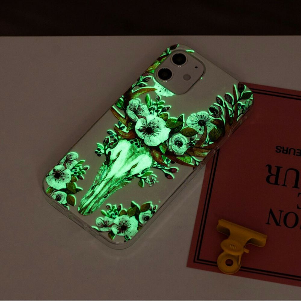 Hoesje voor iPhone 12 / 12 Pro Fluorescerende Eland Met Bloemen