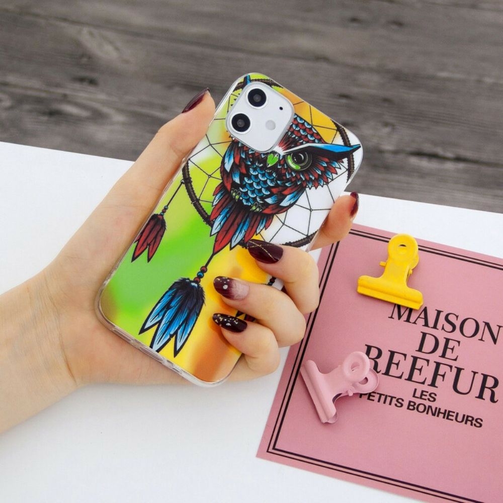 Hoesje voor iPhone 12 / 12 Pro Fluorescerende Uil Dromenvanger