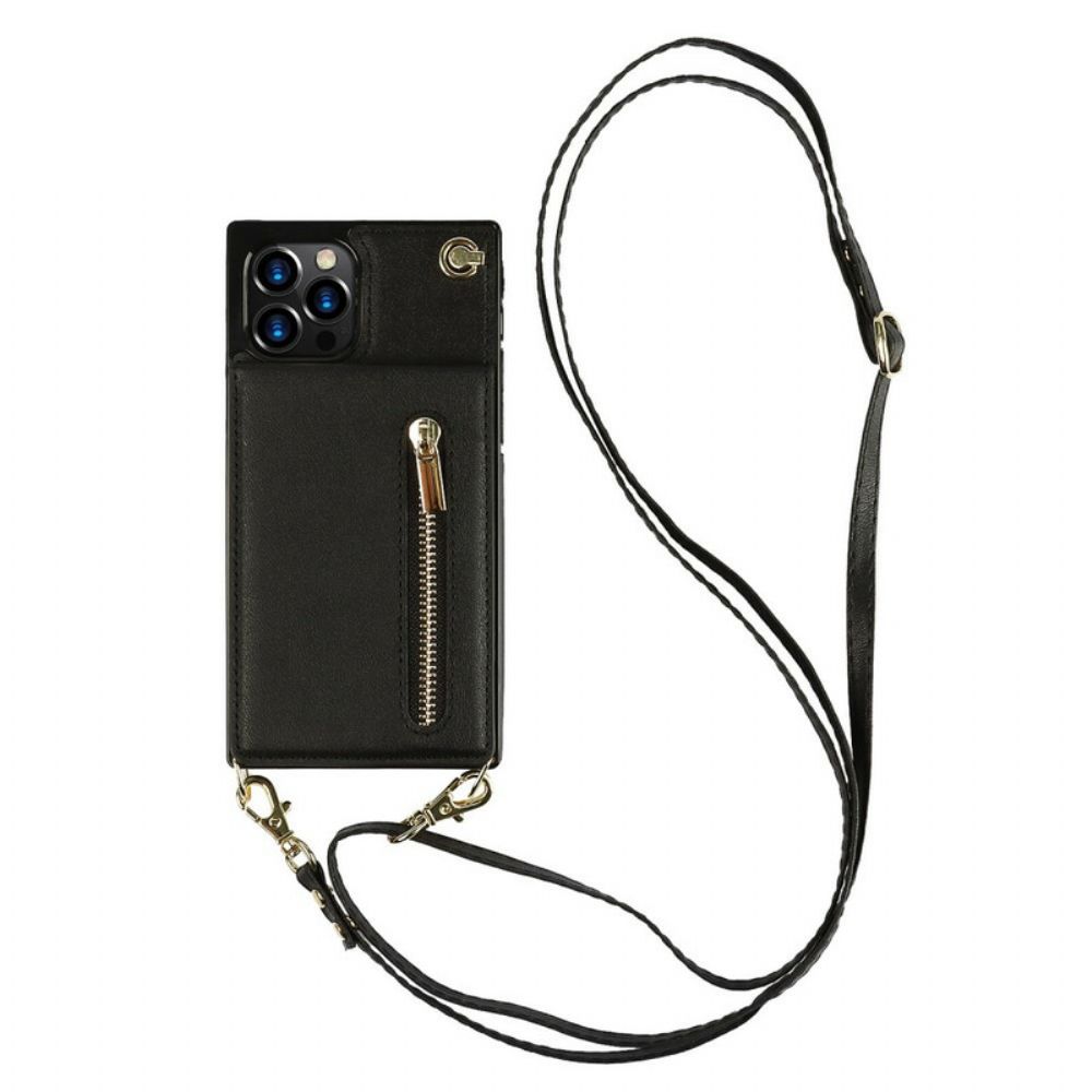 Hoesje voor iPhone 12 / 12 Pro Schouderriem Kaarthouder