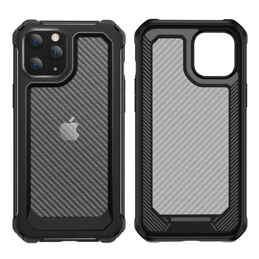 Hoesje voor iPhone 12 / 12 Pro Transparante Koolstofvezeltextuur