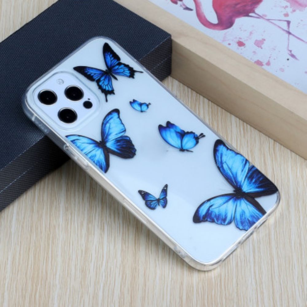 Telefoonhoesje voor iPhone 12 / 12 Pro Vlucht Van Blauwe Vlinders