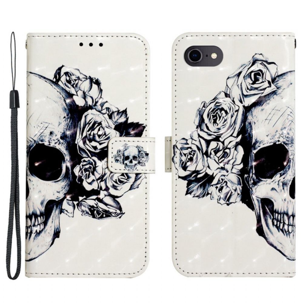 Folio-hoesje voor iPhone SE 3 / SE 2 / 8 / 7 Bloemenschedel