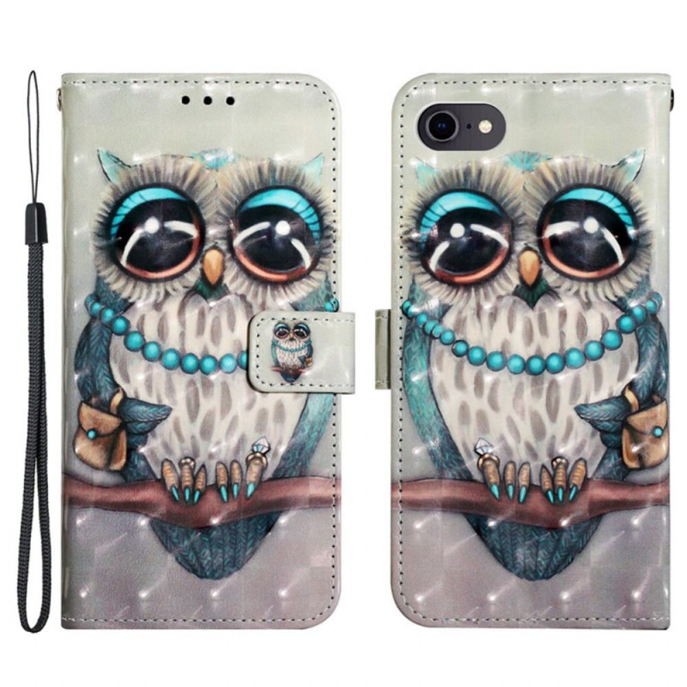 Folio-hoesje voor iPhone SE 3 / SE 2 / 8 / 7 Met Ketting Miss Strappy Uil