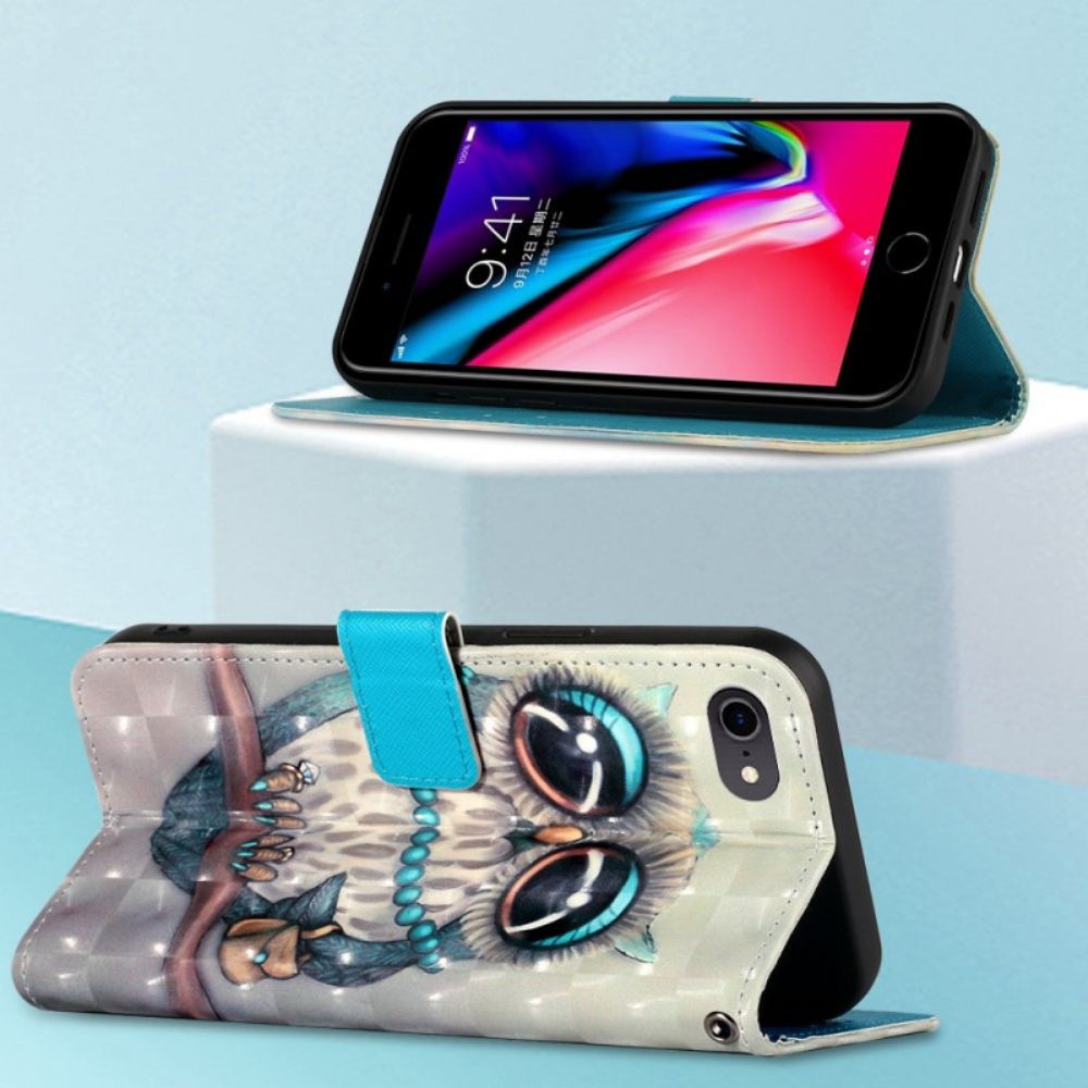 Folio-hoesje voor iPhone SE 3 / SE 2 / 8 / 7 Met Ketting Miss Strappy Uil
