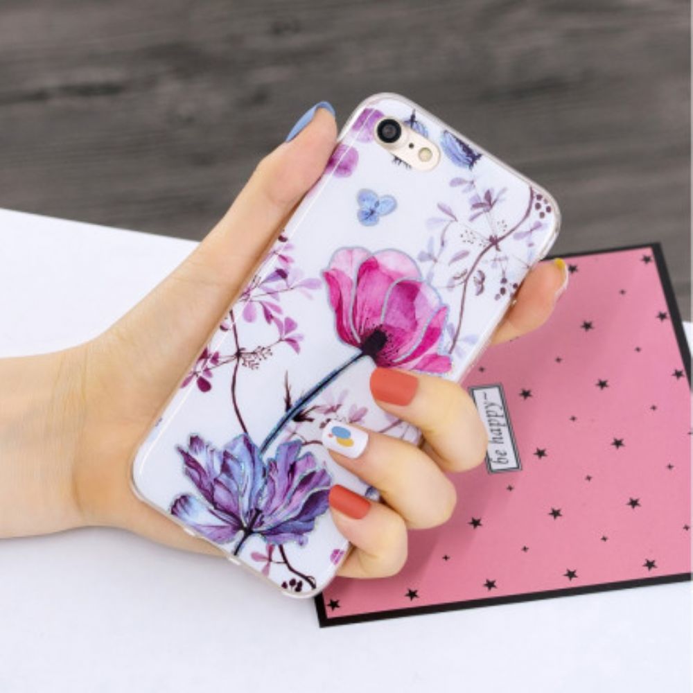 Hoesje voor iPhone SE 3 / SE 2 / 8 / 7 Bloemen Design Pailletten