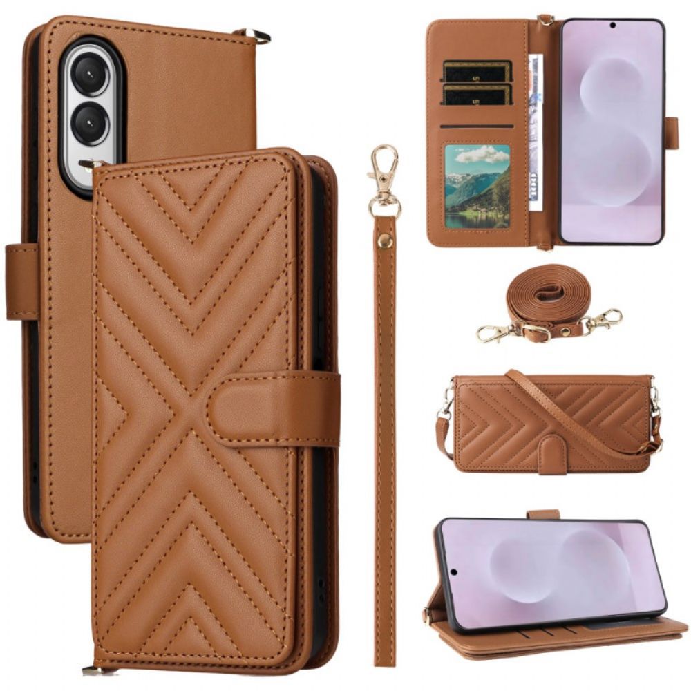 Folio-hoesje Samsung Galaxy S25 5g Edge Telefoonhoesje Gewatteerd Met Bandje En Schouderband