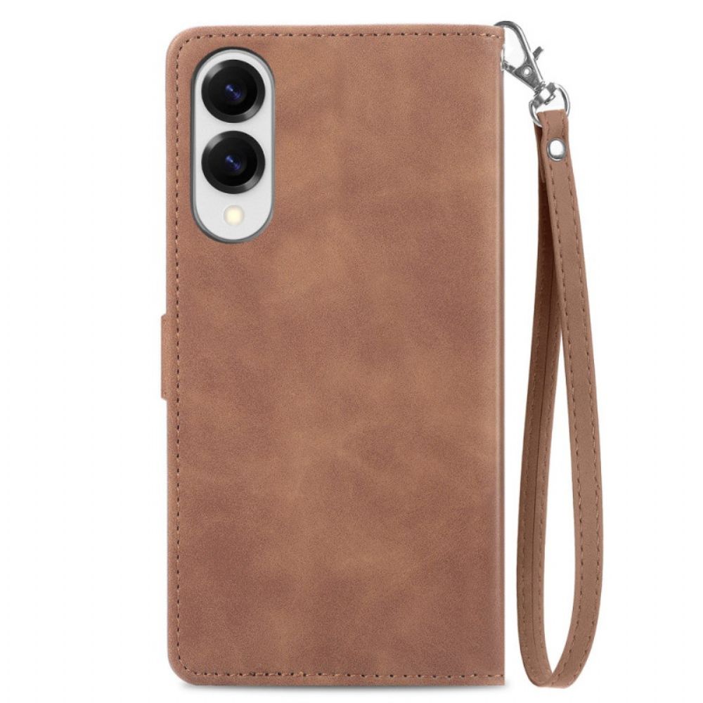 Folio-hoesje Samsung Galaxy S25 5g Edge Telefoonhoesje Portemonnee Met Rits En Bloemenpatroon