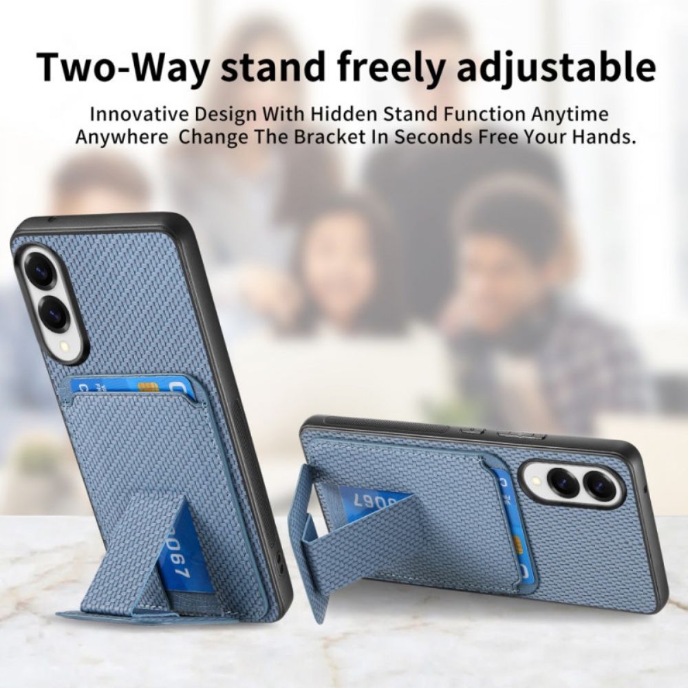 Hoesje Samsung Galaxy S25 5g Edge Kaarthouder Met Koolstofvezeltextuur En Geïntegreerde Standaard