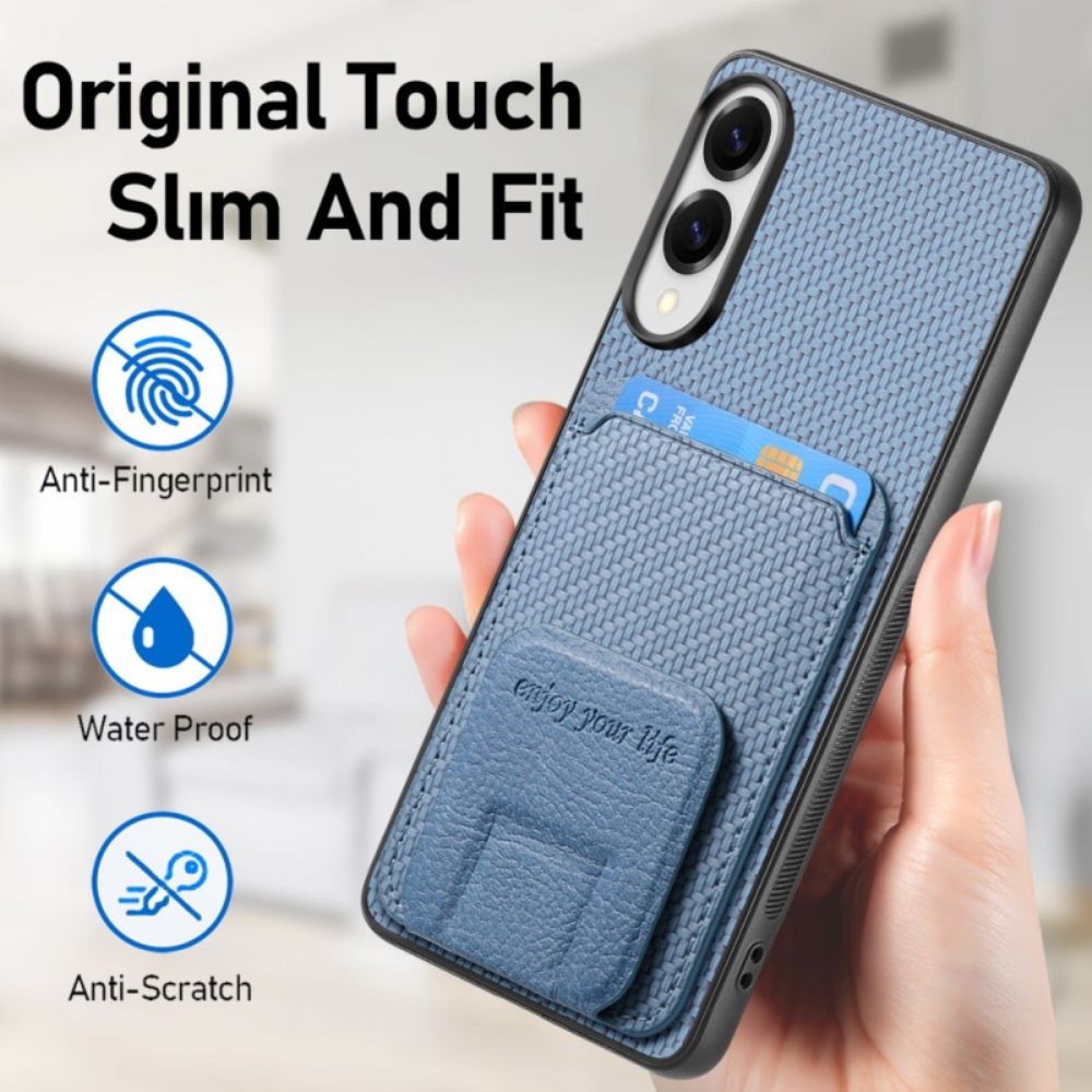 Hoesje Samsung Galaxy S25 5g Edge Kaarthouder Met Koolstofvezeltextuur En Geïntegreerde Standaard