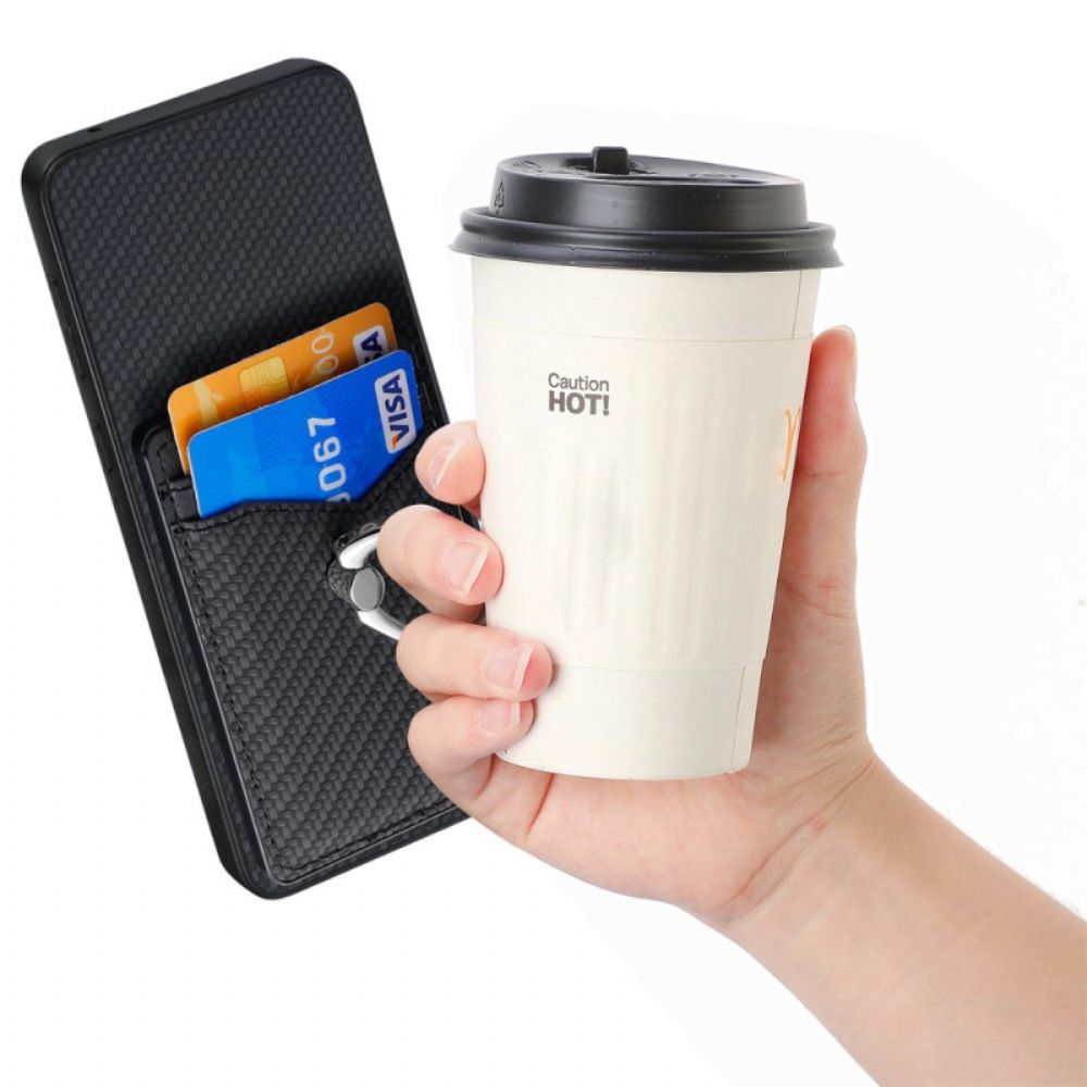 Hoesje Samsung Galaxy S25 5g Edge Kaarthouder En Ringstandaard Van Koolstofvezel Bescherming Hoesje