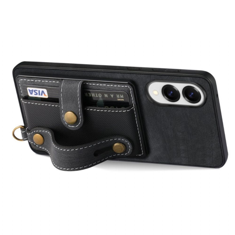 Hoesje Samsung Galaxy S25 5g Edge Retro Kaarthouder En Polsband Bescherming Hoesje