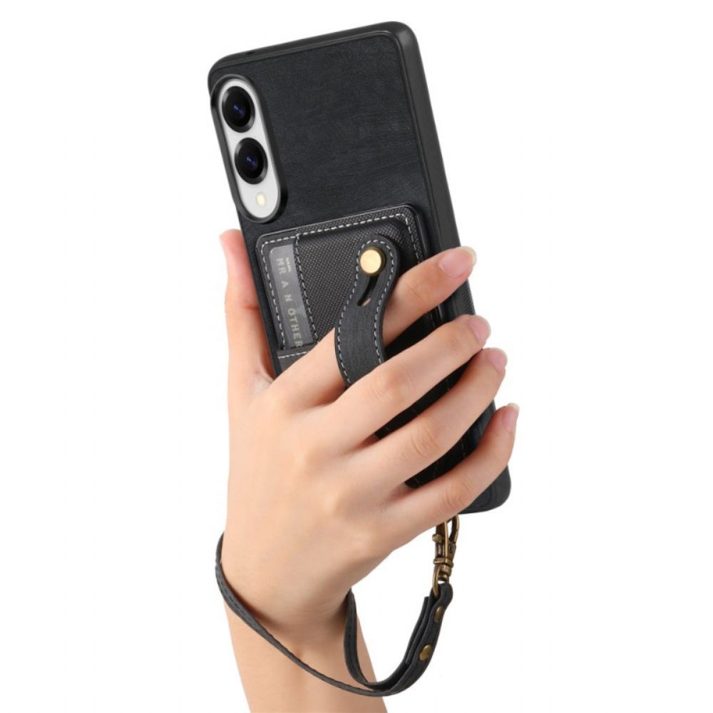 Hoesje Samsung Galaxy S25 5g Edge Retro Kaarthouder En Polsband Bescherming Hoesje