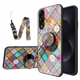 Hoesje Samsung Galaxy S25 5g Edge Standaard Met Patchworkpatroon En Draagkoord