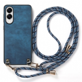 Hoesje Samsung Galaxy S25 5g Edge Vintage Koord Met Leerlook