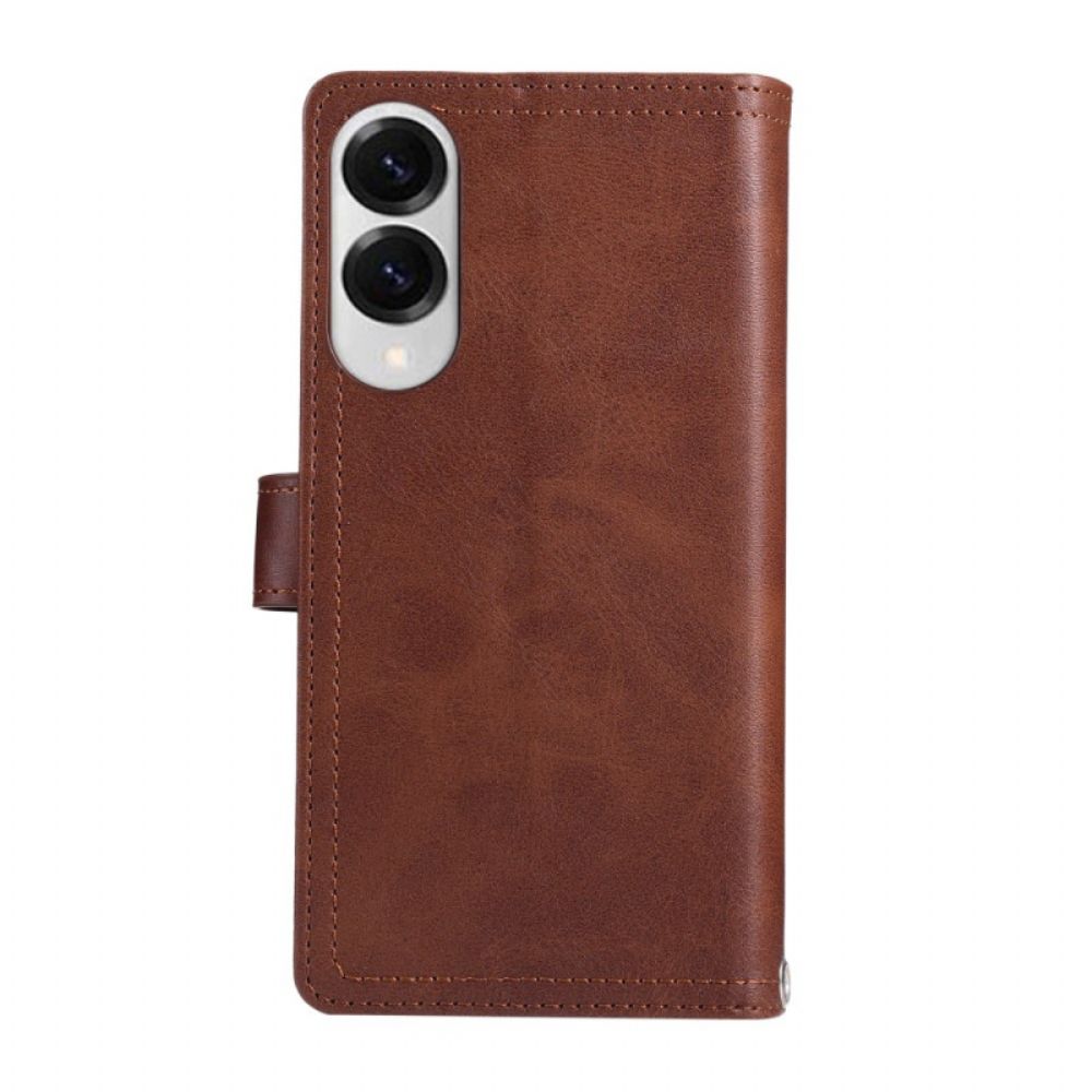 Leren Hoesje Samsung Galaxy S25 5g Edge Magnetische Portemonnee En Sleutelkoord Bescherming Hoesje