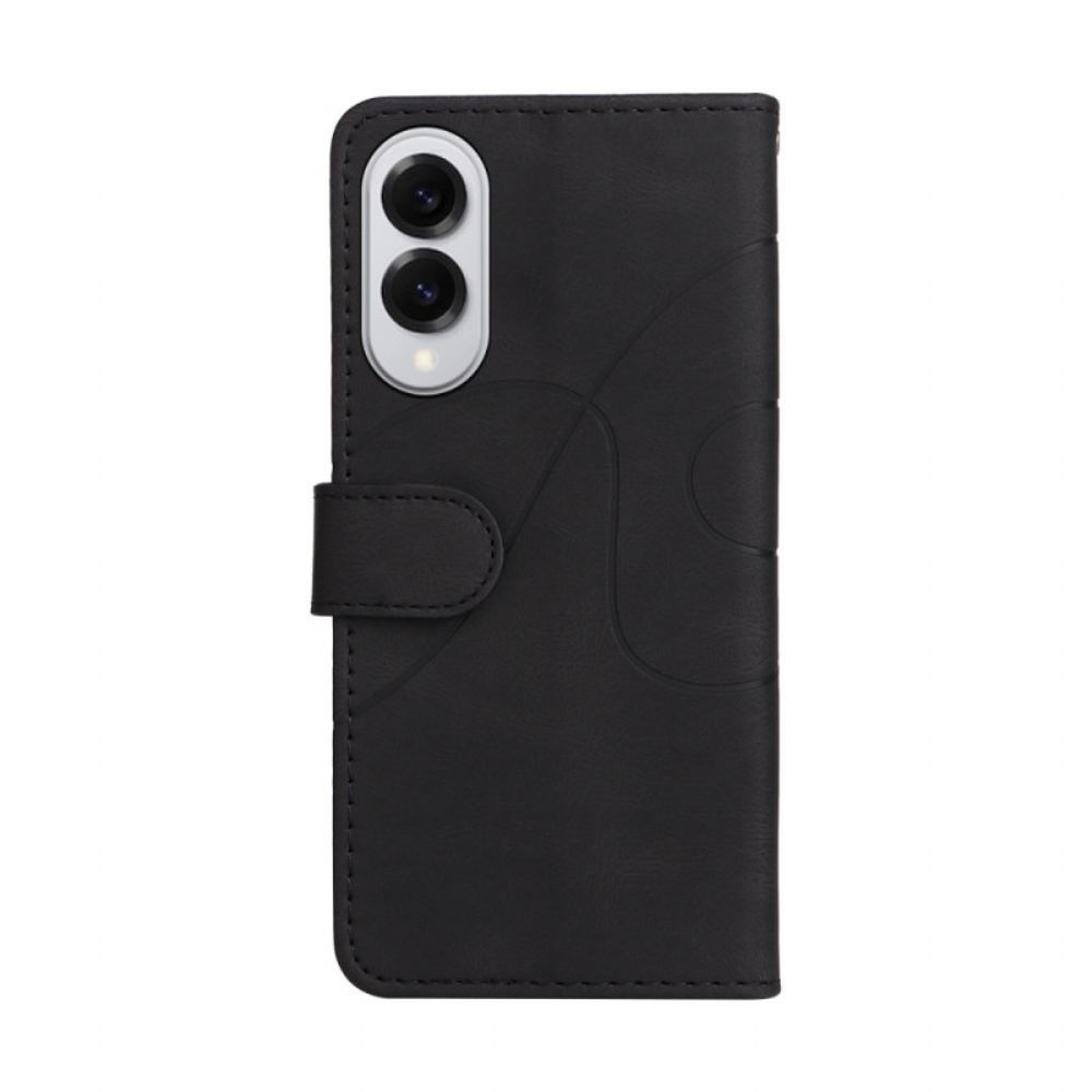 Leren Hoesje Samsung Galaxy S25 5g Edge Tweekleurige Rimpeling Bescherming Hoesje