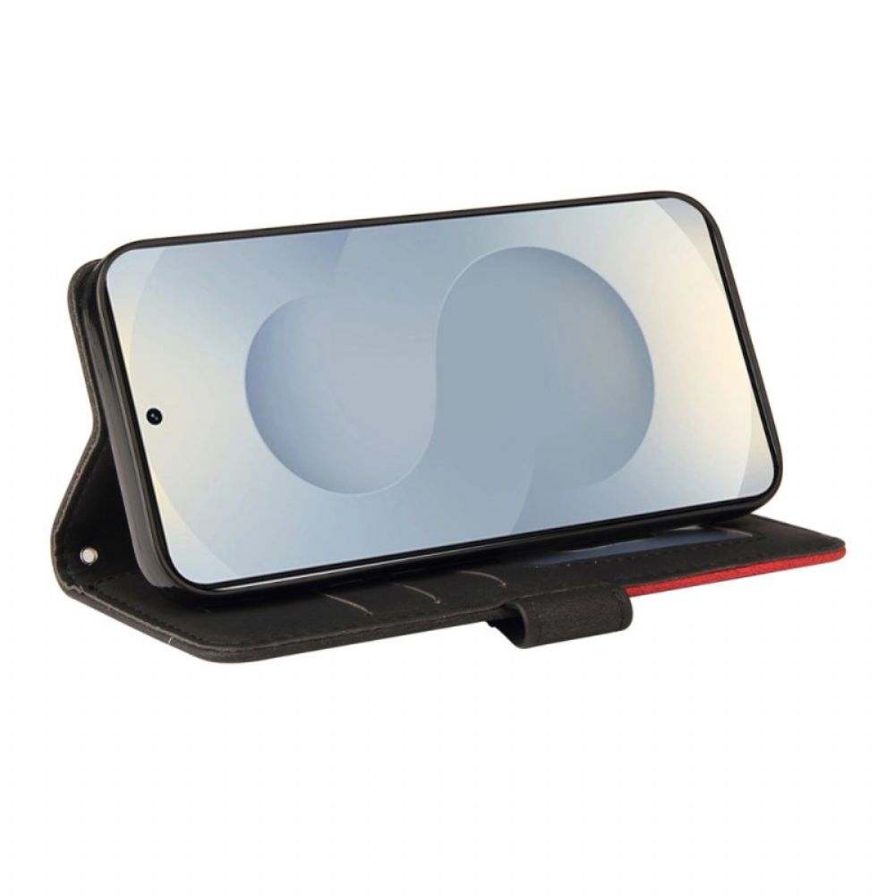 Leren Hoesje Samsung Galaxy S25 5g Edge Tweekleurige Rimpeling Bescherming Hoesje