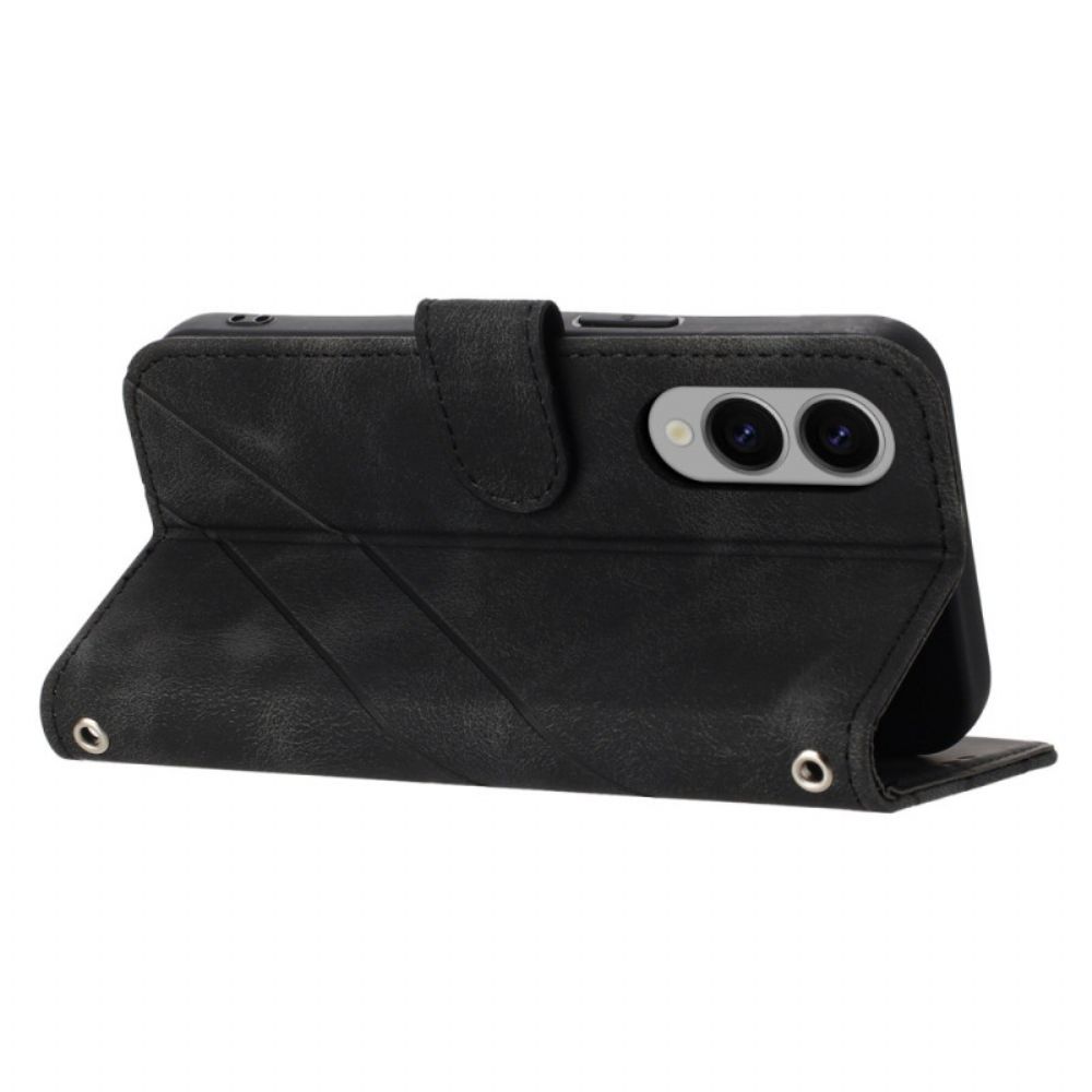 Leren Hoesje Voor Samsung Galaxy S25 5g Edge Band Met Bedrukte Lijnen