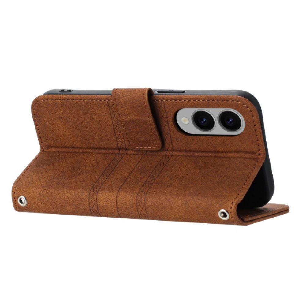 Leren Hoesje Voor Samsung Galaxy S25 5g Edge Bandje Met Sierrand