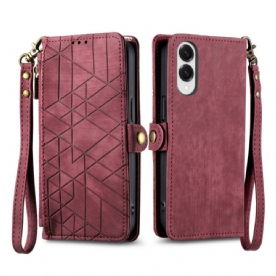 Leren Hoesje Voor Samsung Galaxy S25 5g Edge Geometrisch Patroon En Sleutelkoord