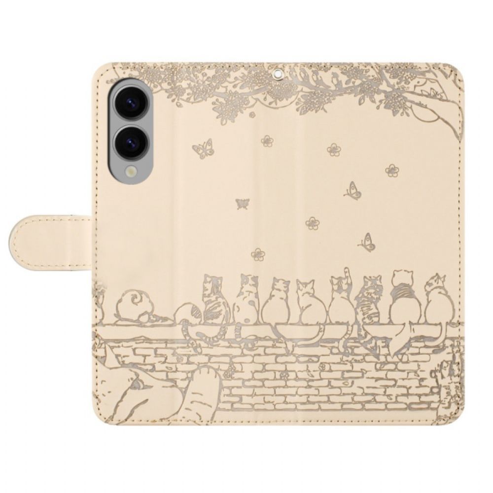 Leren Hoesje Voor Samsung Galaxy S25 5g Edge Kattenontwerp Met Bandje