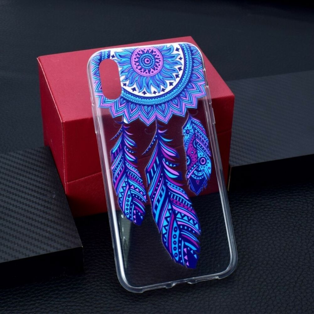 Hoesje voor iPhone XR Transparante Dromenvanger Blauwe Veren