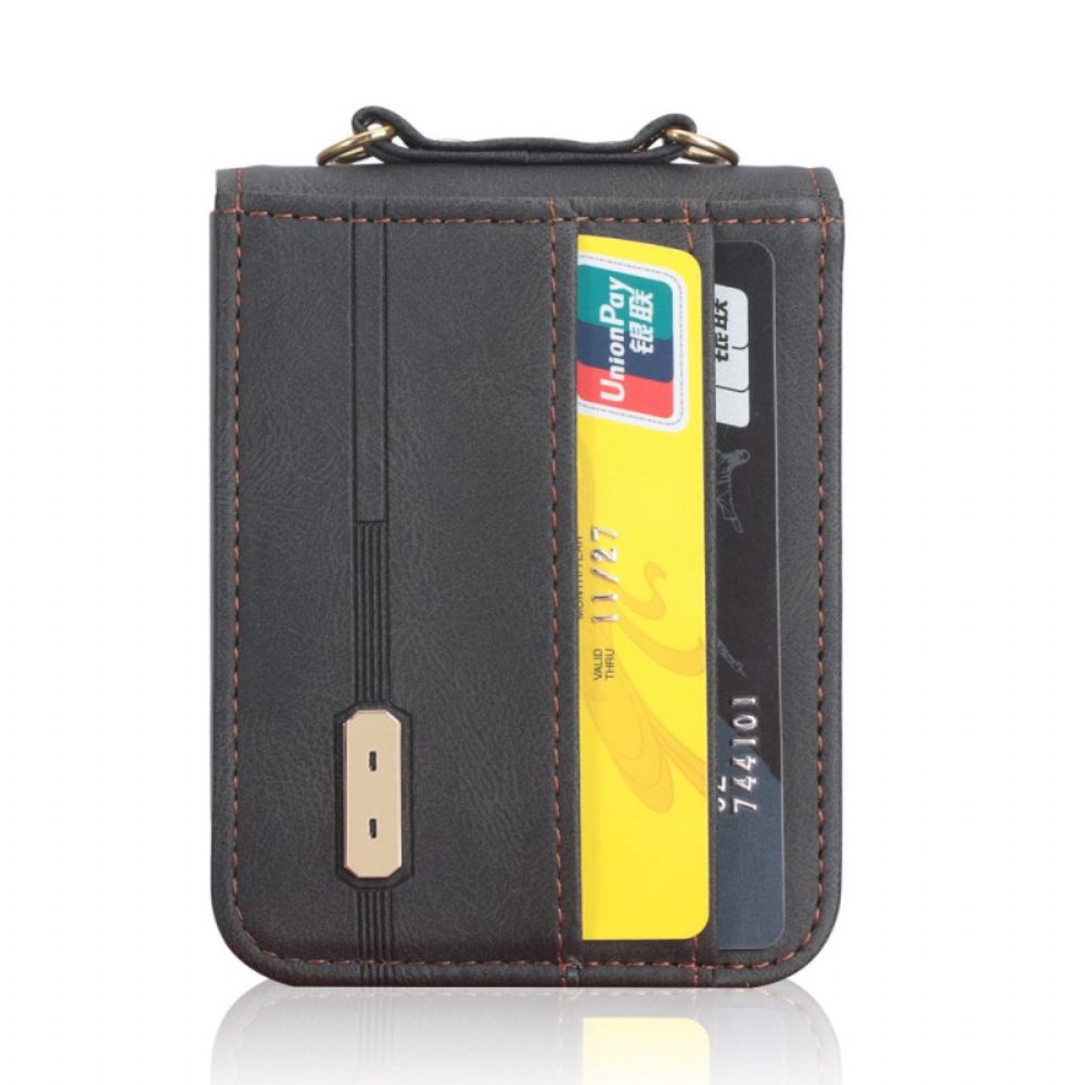 Hoesje voor Samsung Galaxy Z Flip 4 Folio-hoesje Leren Effect Stiksels En Schouderband