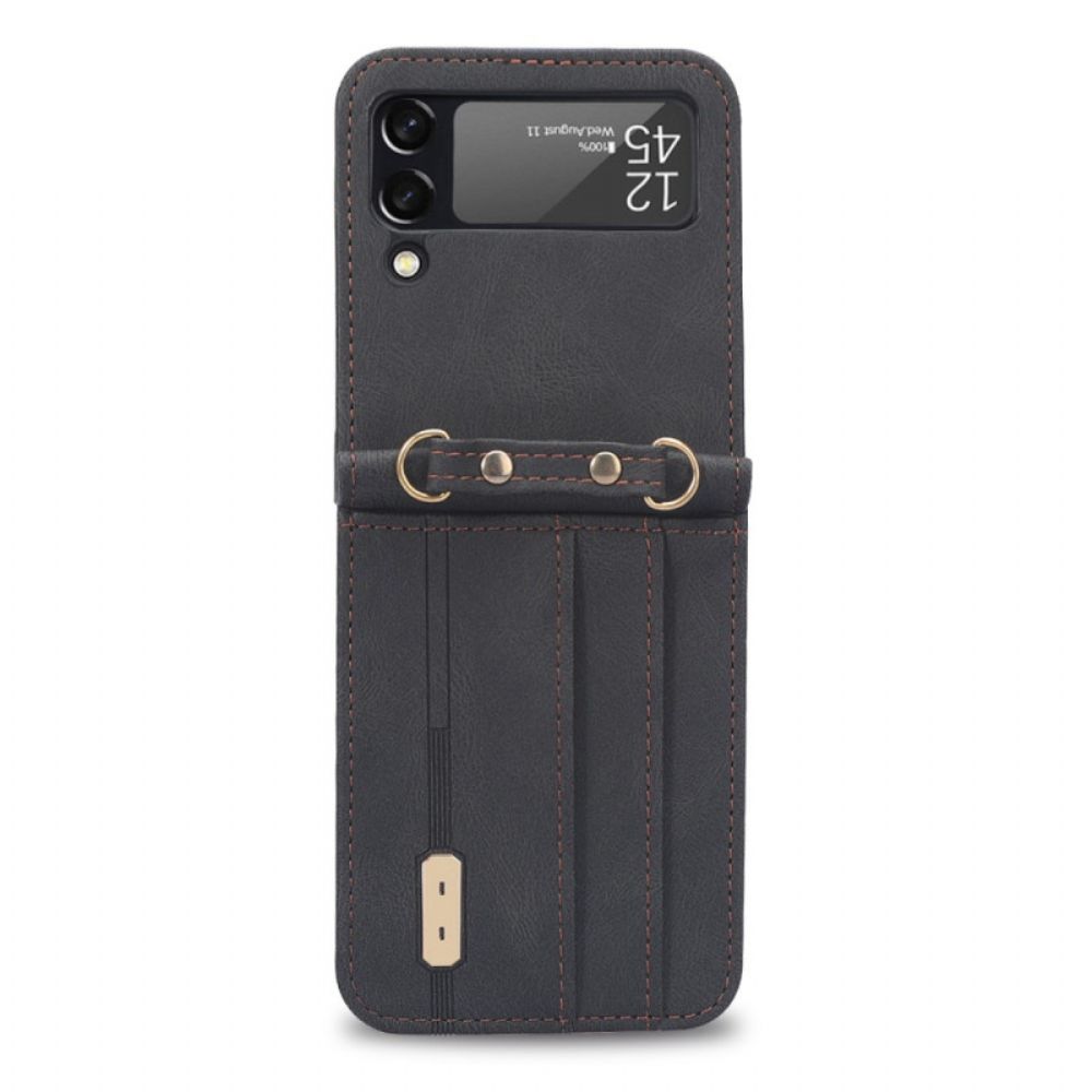 Hoesje voor Samsung Galaxy Z Flip 4 Folio-hoesje Leren Effect Stiksels En Schouderband