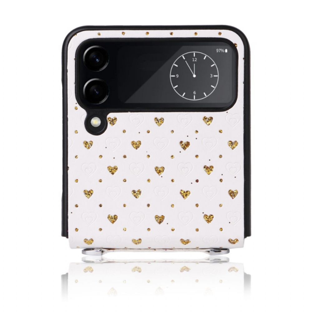 Hoesje voor Samsung Galaxy Z Flip 4 Folio-hoesje Meerdere Harten En Schouderbanden
