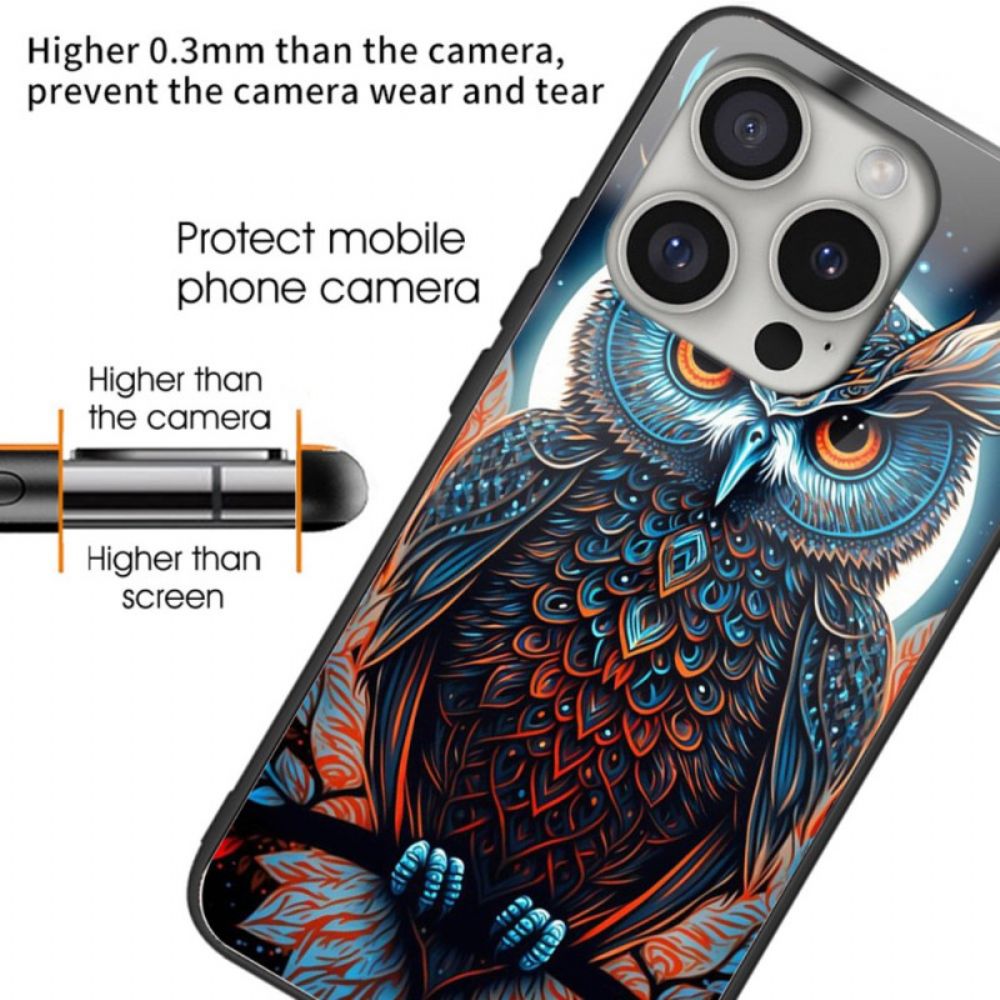 Cover Hoesje iPhone 16 Pro Max Telefoonhoesje Uilenprint Van Gehard Glas