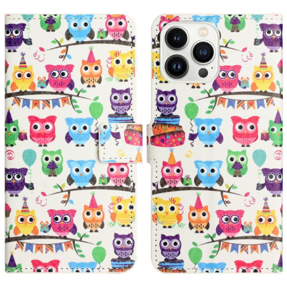 Flip Case Leren iPhone 16 Pro Max Bende Uilen
