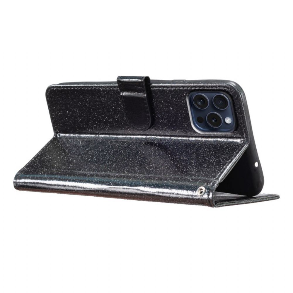 Leren Hoesje Voor iPhone 16 Pro Max Glitters