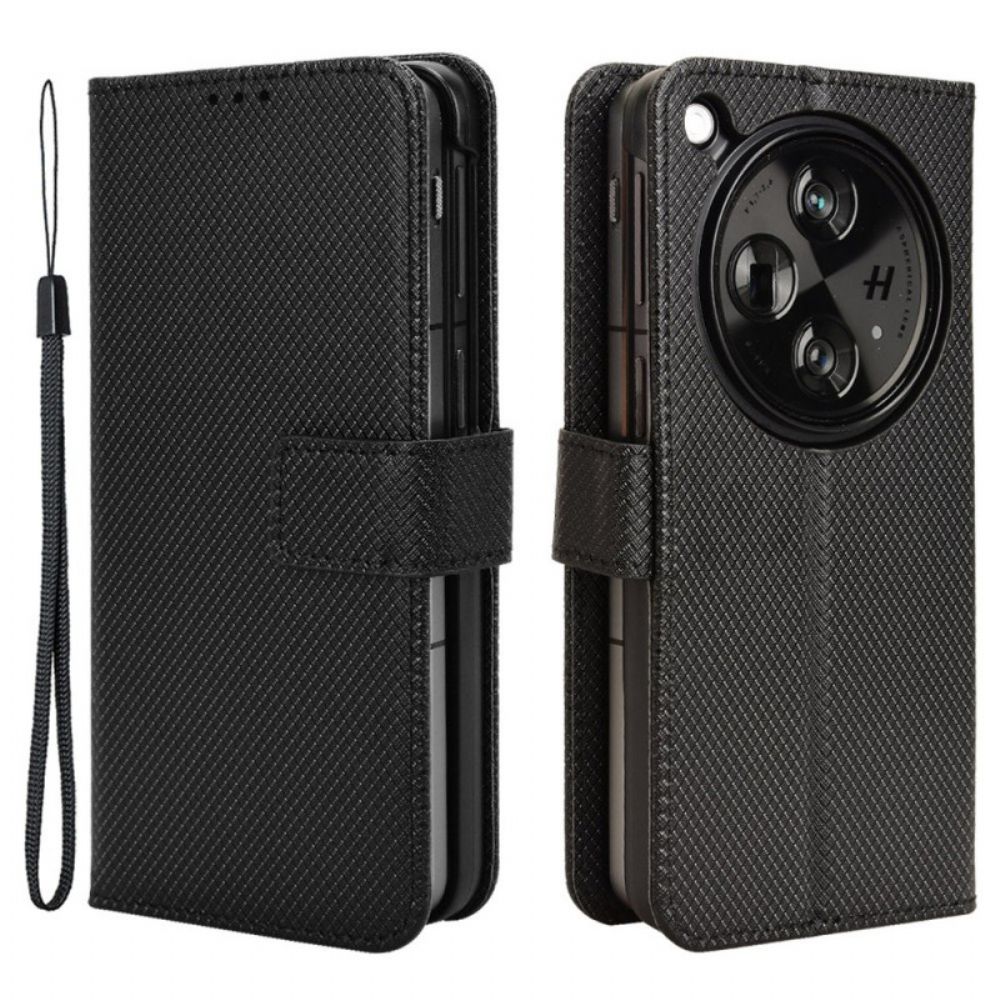 Flip Case Leren Oppo Find N3 Bevestigingspunten Voor Draagkoord