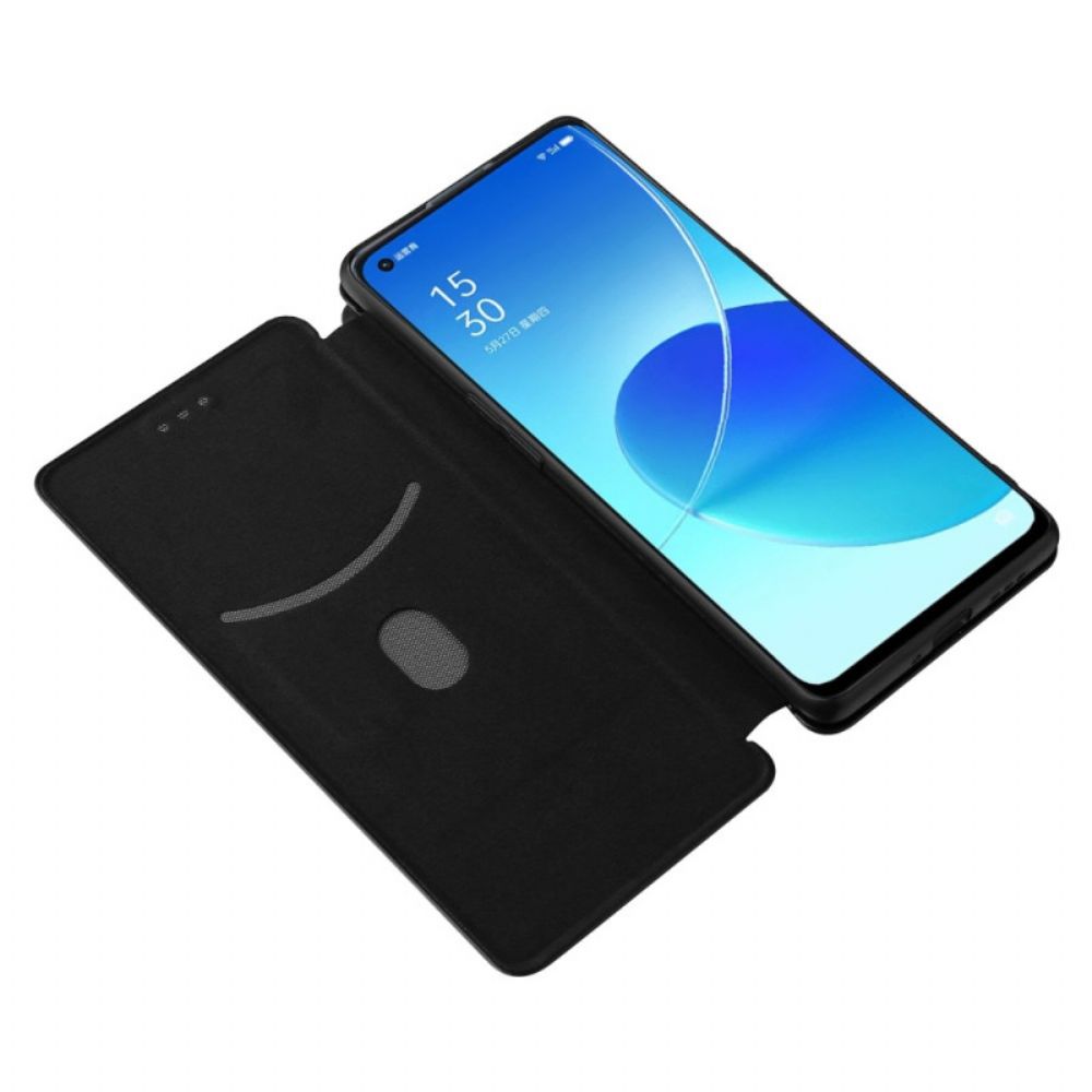 Bescherming Hoesje voor Oppo Reno 6 Pro 5G Folio-hoesje Koolstofvezel En Singelband