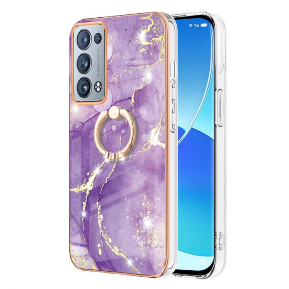 Hoesje voor Oppo Reno 6 Pro 5G Marmer En Gouden Filamentpatroon Met Ring