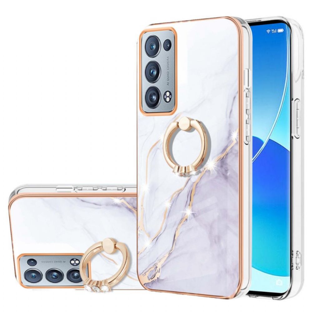 Hoesje voor Oppo Reno 6 Pro 5G Marmer En Gouden Filamentpatroon Met Ring