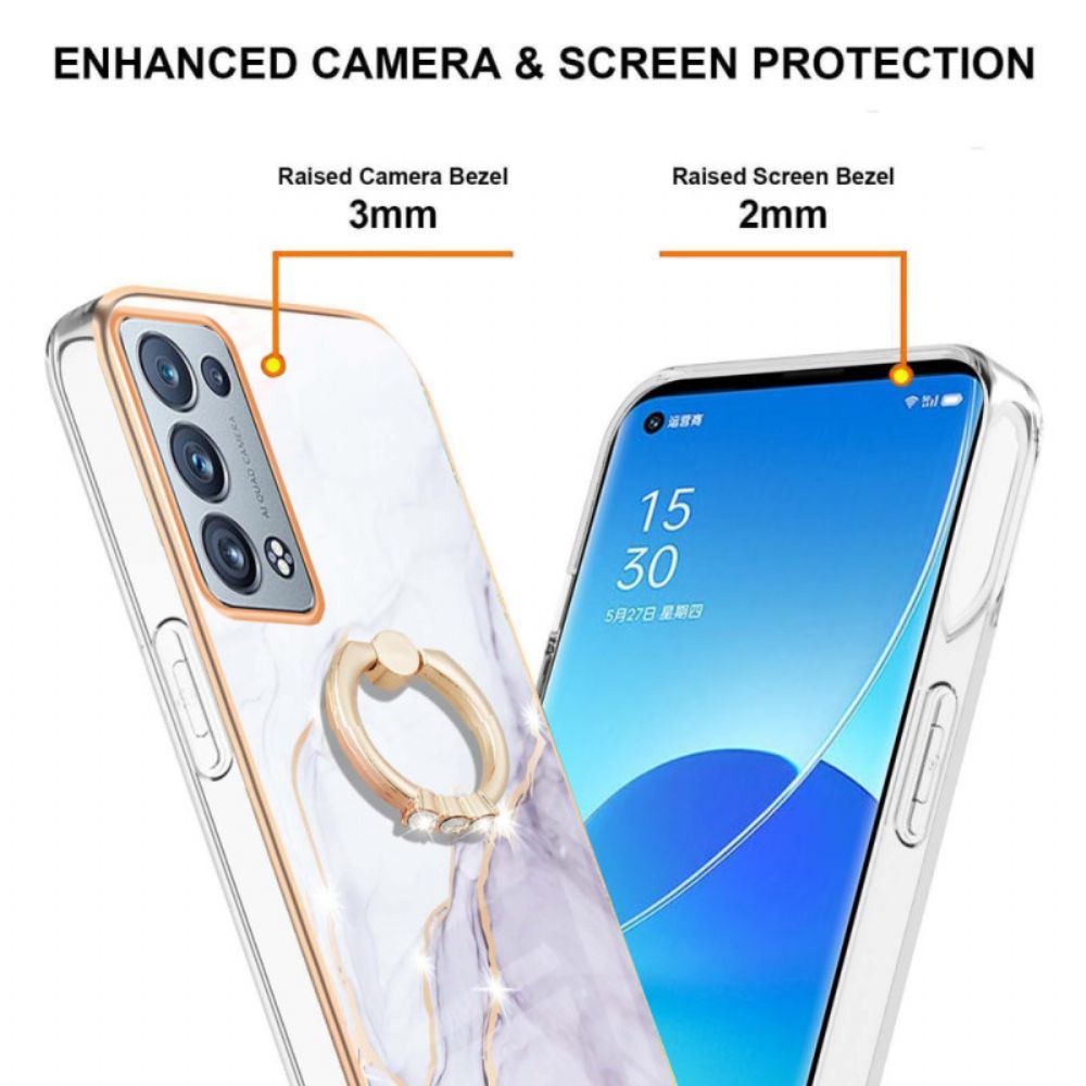 Hoesje voor Oppo Reno 6 Pro 5G Marmer En Gouden Filamentpatroon Met Ring