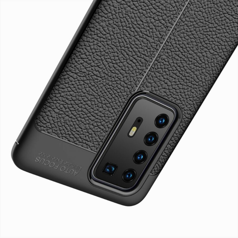 Hoesje voor Huawei P40 Pro Dubbele Lijn Litchi Leder Effect