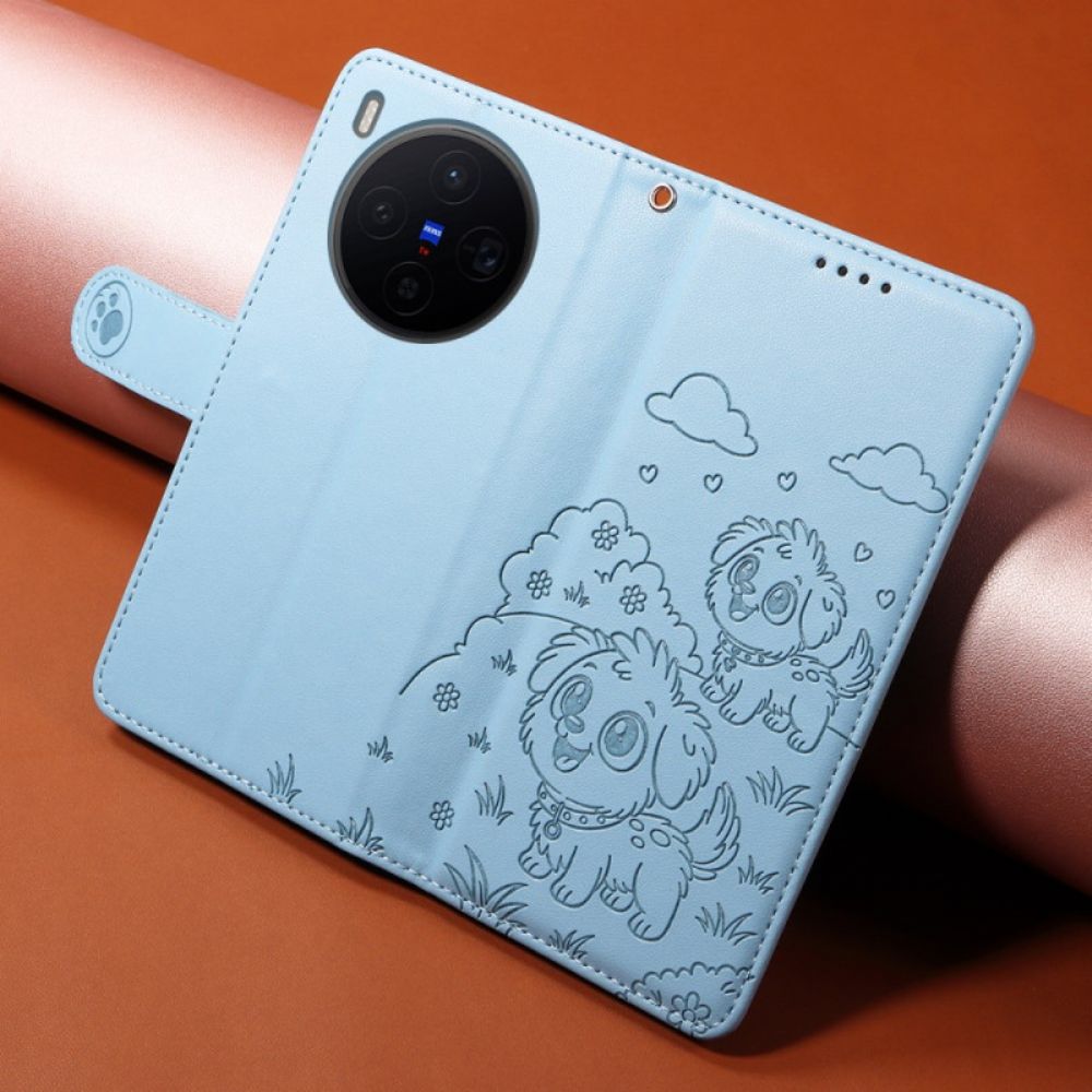 Leren Hoesje Vivo X300 Rfid-bescherming Met Hondengravure