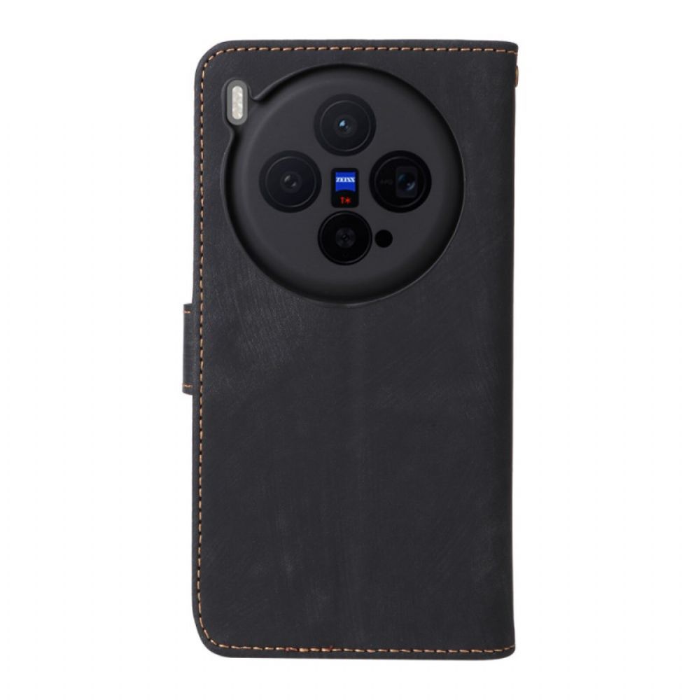 Leren Hoesje Vivo X300 Ringhouder Met Suède-effect Bescherming Hoesje