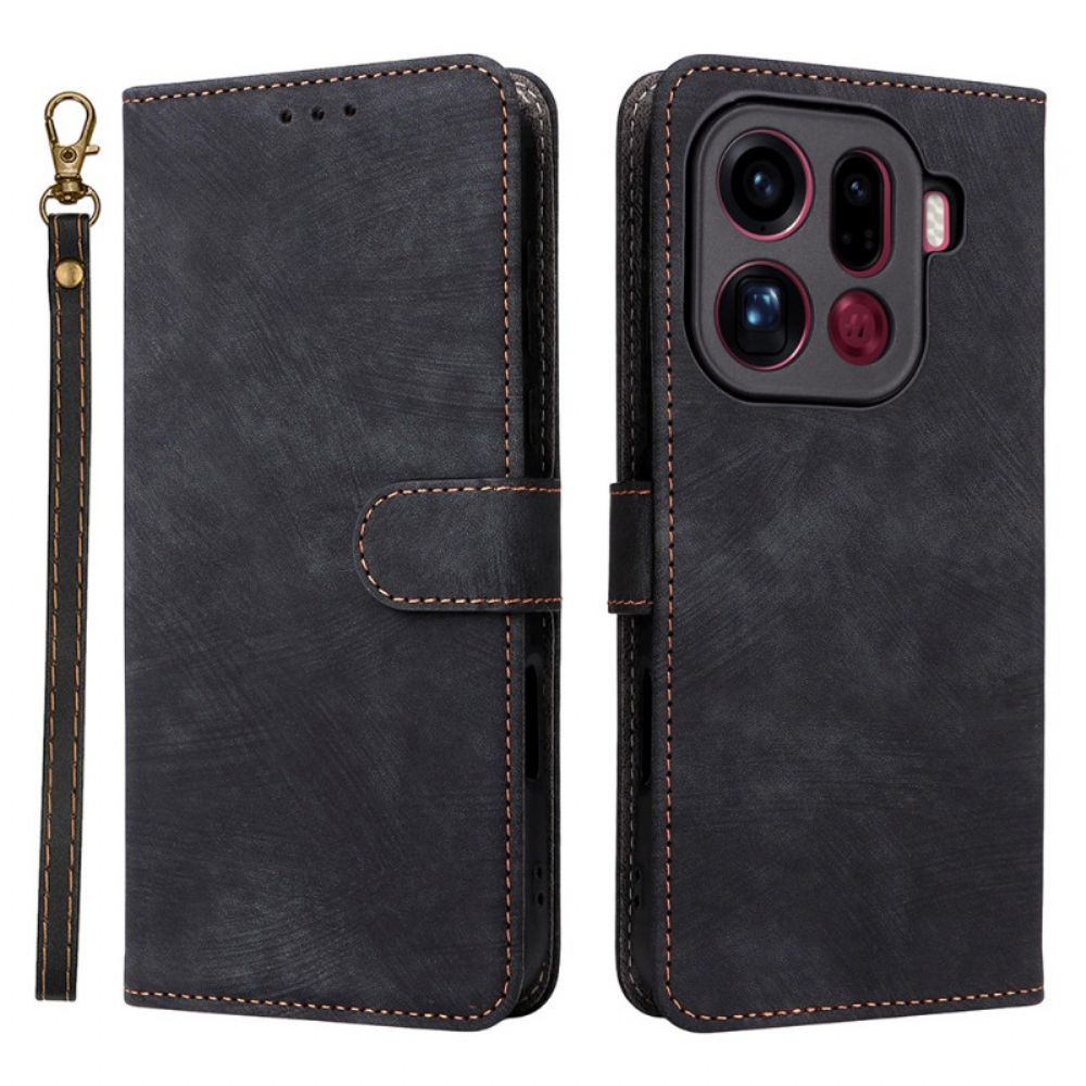 Leren Hoesje Oppo Find X9 Pro 5g Bandjes Met Suède-effect Bescherming Hoesje